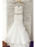 Strapless Ivory Organza Stunning Wedding Dress With Beaded Belt